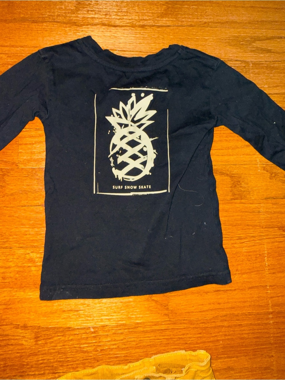 Black Kids Long Sleeve Tee with Pineapple Graphic